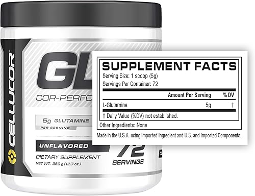 Miniatura 2 de Cellucor Glutamina en polvo suplemento de recuperación después del entrenamiento serie Cor-Performance sin sabor 72 porciones 1269 onzas