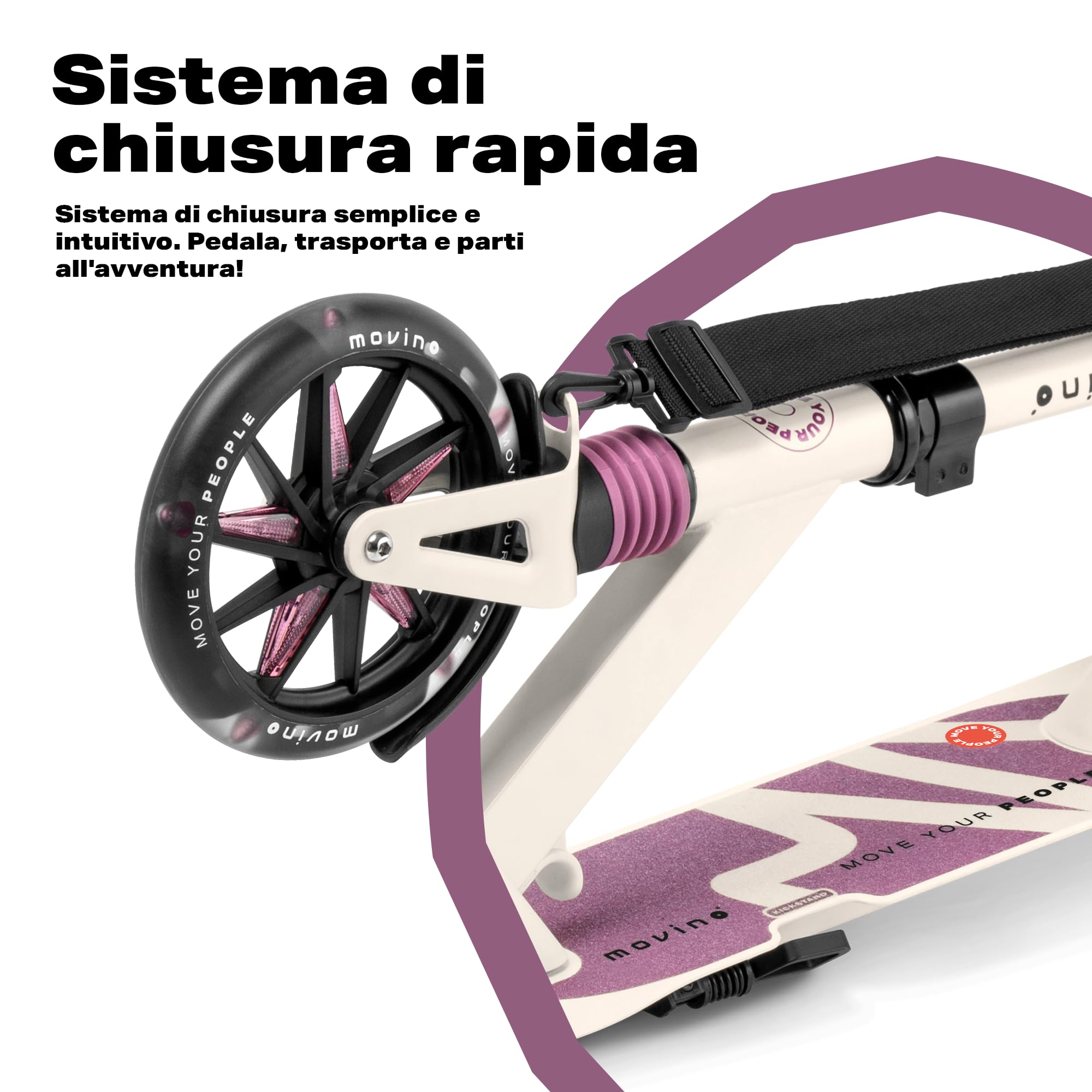 Movino Monopattino Urbano per Bambini e Adulti - Pieghevole - Scooter con Ruote LED Grandi 180 mm - Manubrio Regolabile - fino a 100 kg - City Light