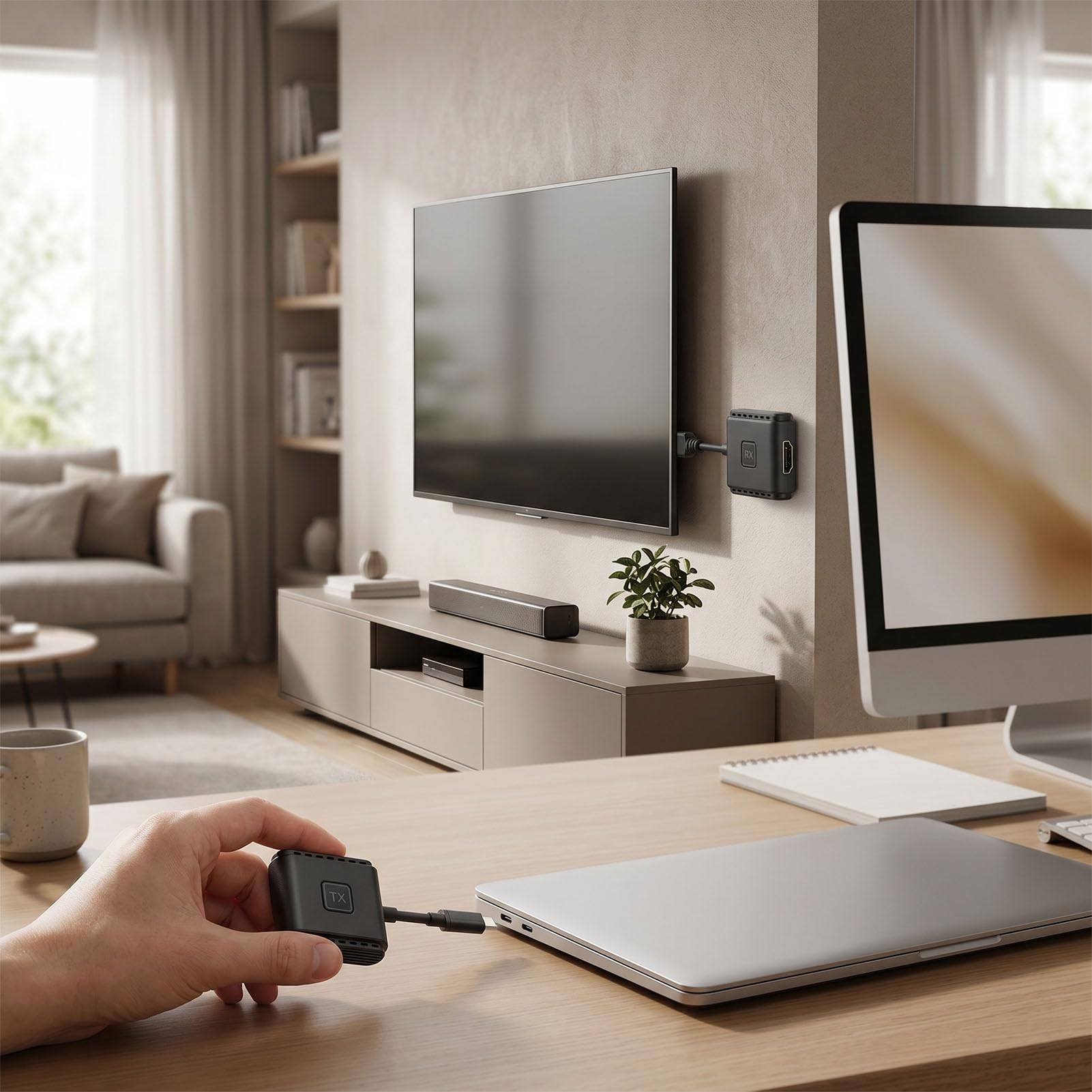 XUMIUZIY Trasmettitore e Ricevitore HDMI Wireless USB C 1080P, 165FT/50M