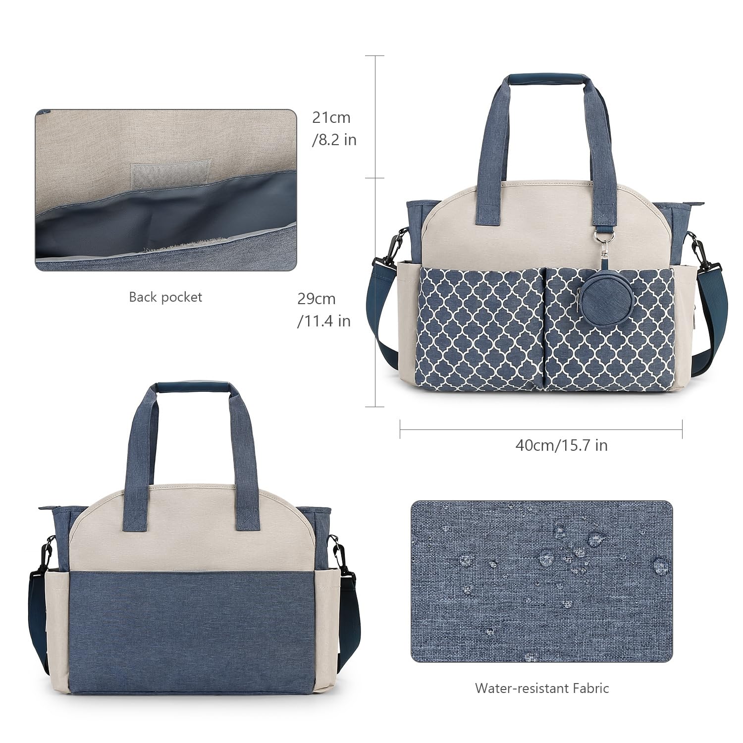 MEYTEILAY Nappy Bag Tote Baby Diaper Changing Bag with Changing Pad and Shoulder Strap Portable Waterproof and Large Capacity for Mom (Blue) - Image 2