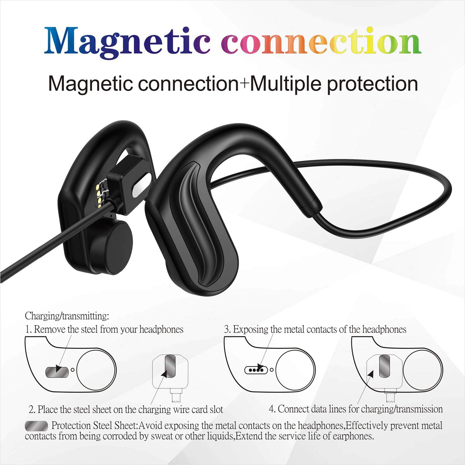 Słuchawki do pływania odtwarzacz MP3, technologia przewodzenia kości Bluetooth 5.0, wbudowane przechowywanie 32 GB, głębokie wodoodporne IP68, z ochroną przed kontaktem, bardzo odpowiednie do pływania i sportów wodnych