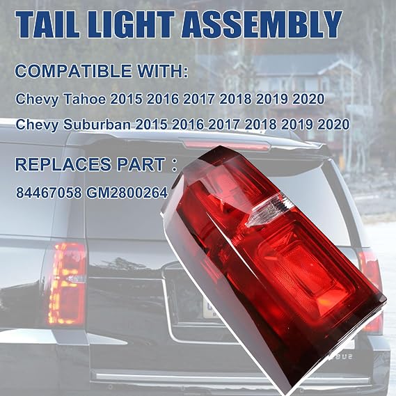 Tail Light Assembly Compatible with 2015-2020 Chevy Tahoe Suburban Left | LED, Brake Lamp, Driver Side, Replace# 84467058 GM2800264