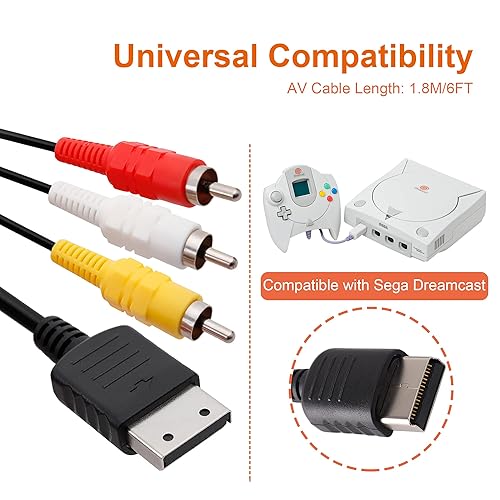 Miniatura 3 de Cable de alimentación y cable AV para Dreamcast, fuente de alimentación de 2 clavijas y cable de audio y video RCA AV compatible con consola CC Sega