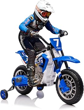 JOYLDIAS Kids Motorcycle, 12V7AH Ride On Motorcycle for Kids w/Training Wheels, Music, Spring Suspension, High/Low Speeds, Blue