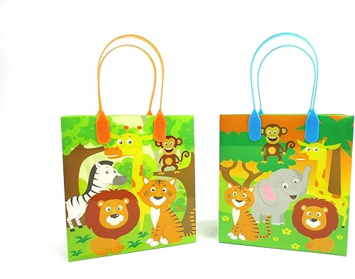 Miniatura 3 de TINYMILLS Bolsas de regalo con temática de animales de la selva de safari con asas, bolsas de dulces de libro de selva para fiestas de cumpleaños,