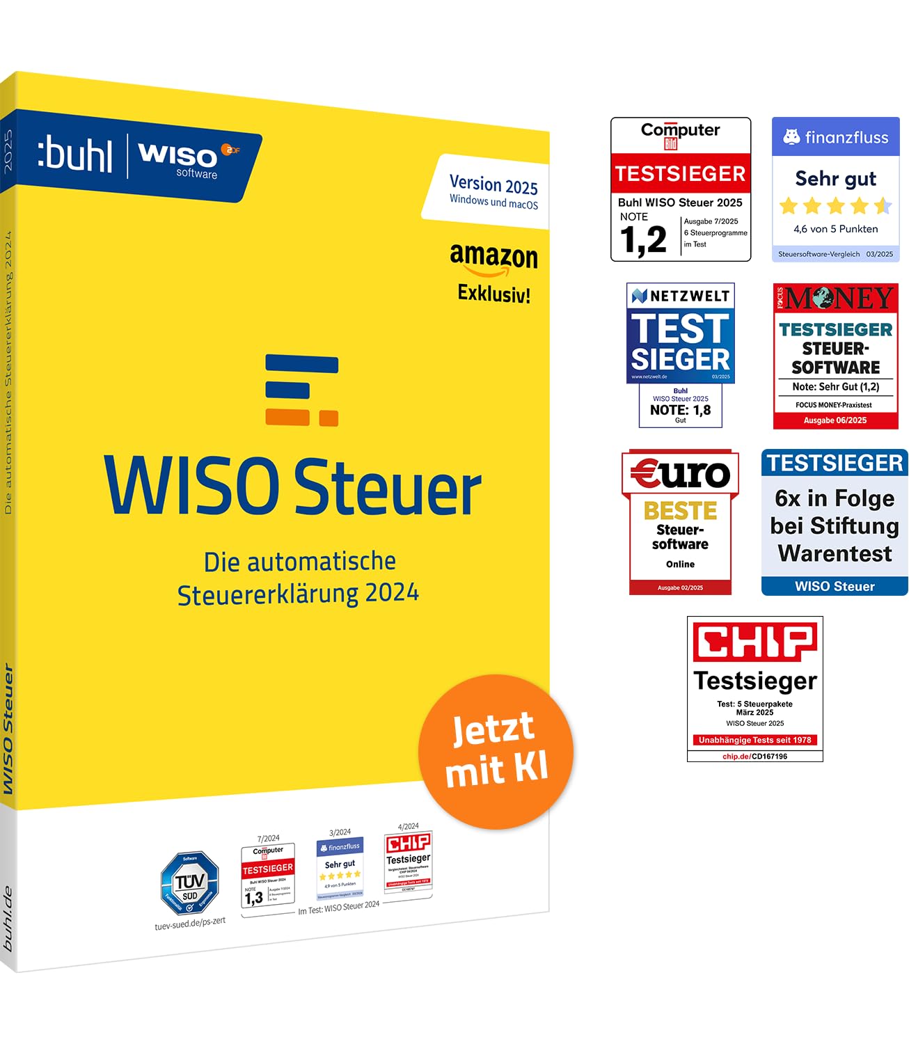 WISO Steuer 2025 (für Steuerjahr 2024)|Für Windows, Mac, Smartphones und Tablets|frustfreie Verpackung | Amazon Exklusiv