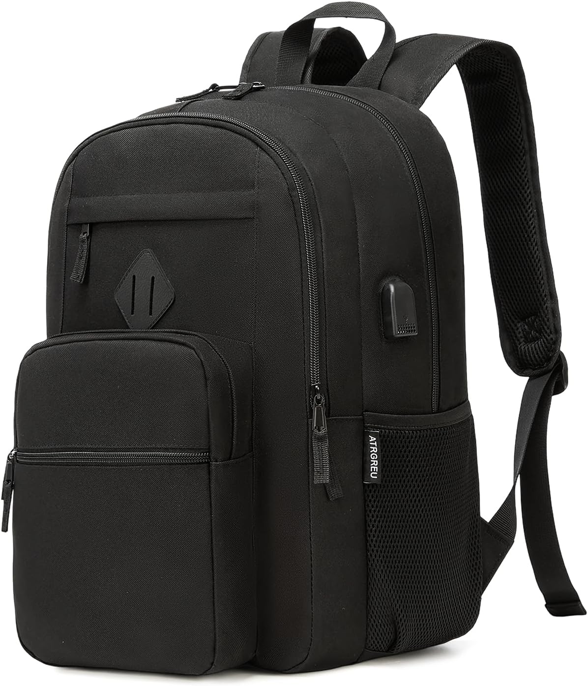 Black Backpack, School Backpack for Boys Girls, Lightweight Casual High School Bookbag, Daily-use Travel Laptop Backpack with USB Charging Port Fits 15.6 Inch Notebook