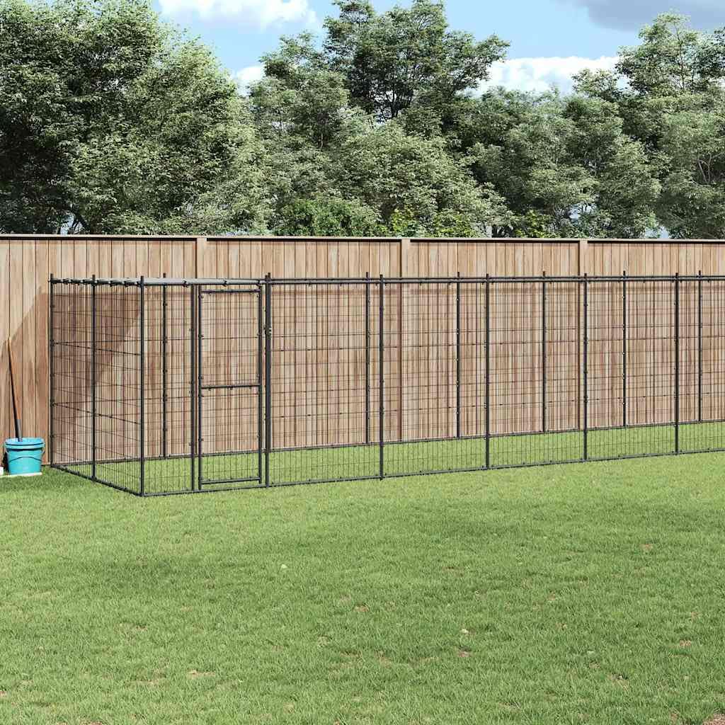 Cuccia per cani con tetto in acciaio, 1210 x 220 x 180 cm, colore | Ampio recinto per cuccioli da giardino con porta richiudibile, pareti a griglia stabili e tetto in polietilene resistente ai