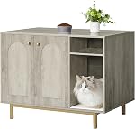 Hzuaneri Cat Litter Box Enclosure, Hidden Litter Box Furniture, Wooden Pet House Side End Table, Storage Cabinet Bench, Fit Most Cat and Litter Box, 80 × 50 × 61 cm, White