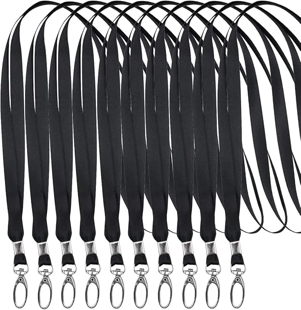 YMWALK 10 Pcs Black Lanyard Neck Strap Office Nylon Flat Lanyards with Metal Swivel Hooks Clips for ID Card Holder