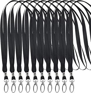 YMWALK 10 st svarta snoddar för kontor nylon platta nyckelband med metall vridbara krokar klämmor för ID-korthållare