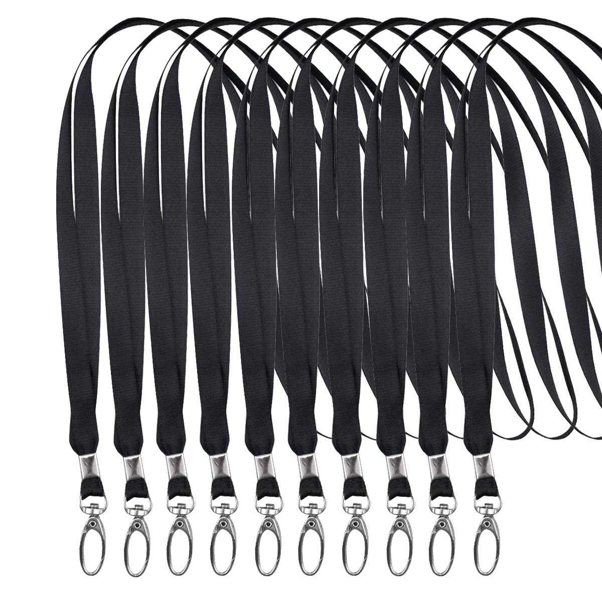 YMWALK10 Pcs Black Lanyard Neck Strap Office Nylon Flat Lanyards with Metal Swivel Hooks Clips for ID Card Holder