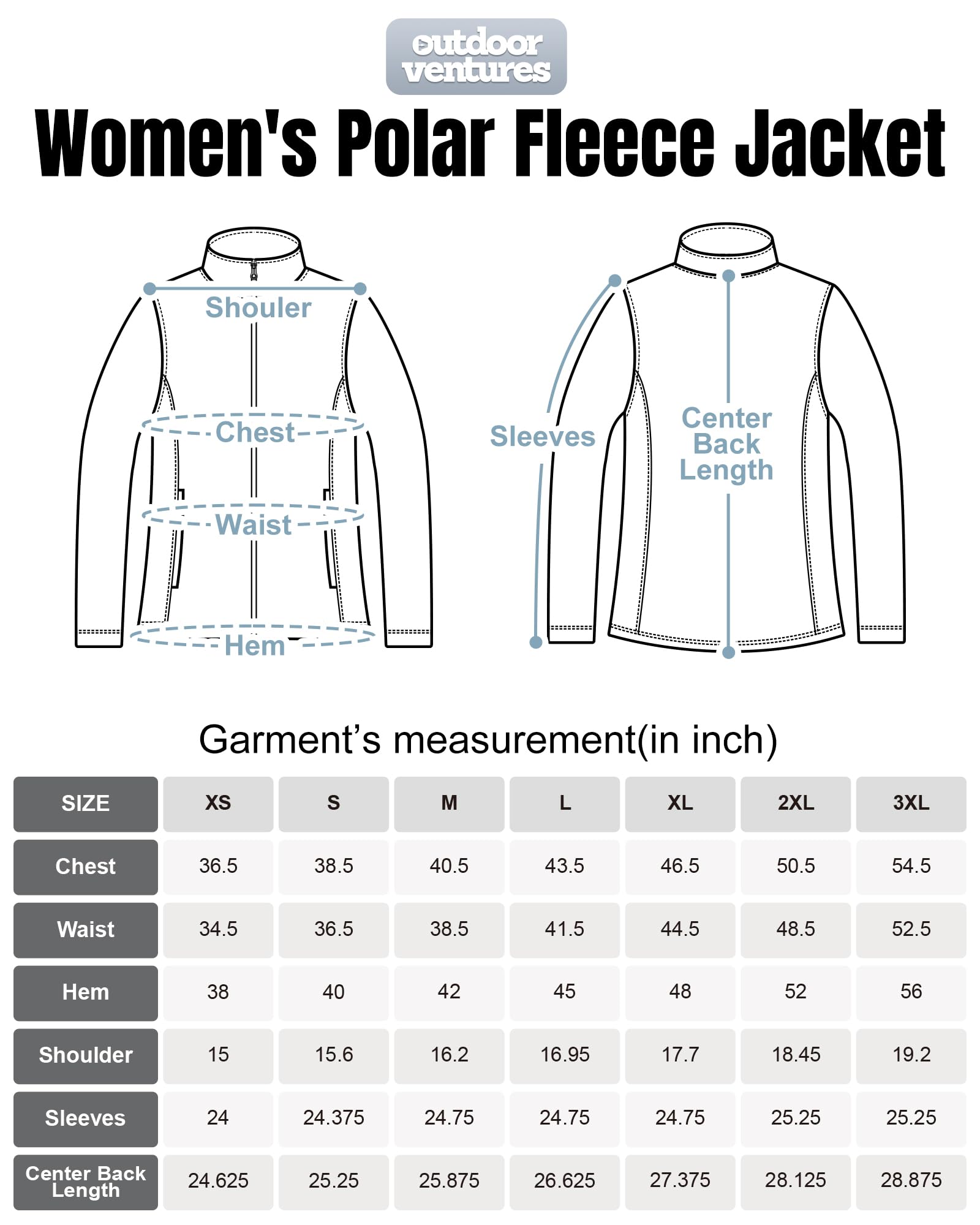 Outdoor Ventures Veste polaire légère et chaude à manches longues avec fermeture éclair pour femme pour l'automne et l'hiver