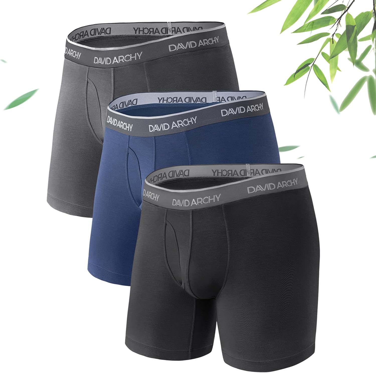 DAVID ARCHY Mens Underwear Wicking-Moisture Cooling Rayon Made From Bamboo Boxer Briefs with Support Pouch Fly 4 or 7 Pack