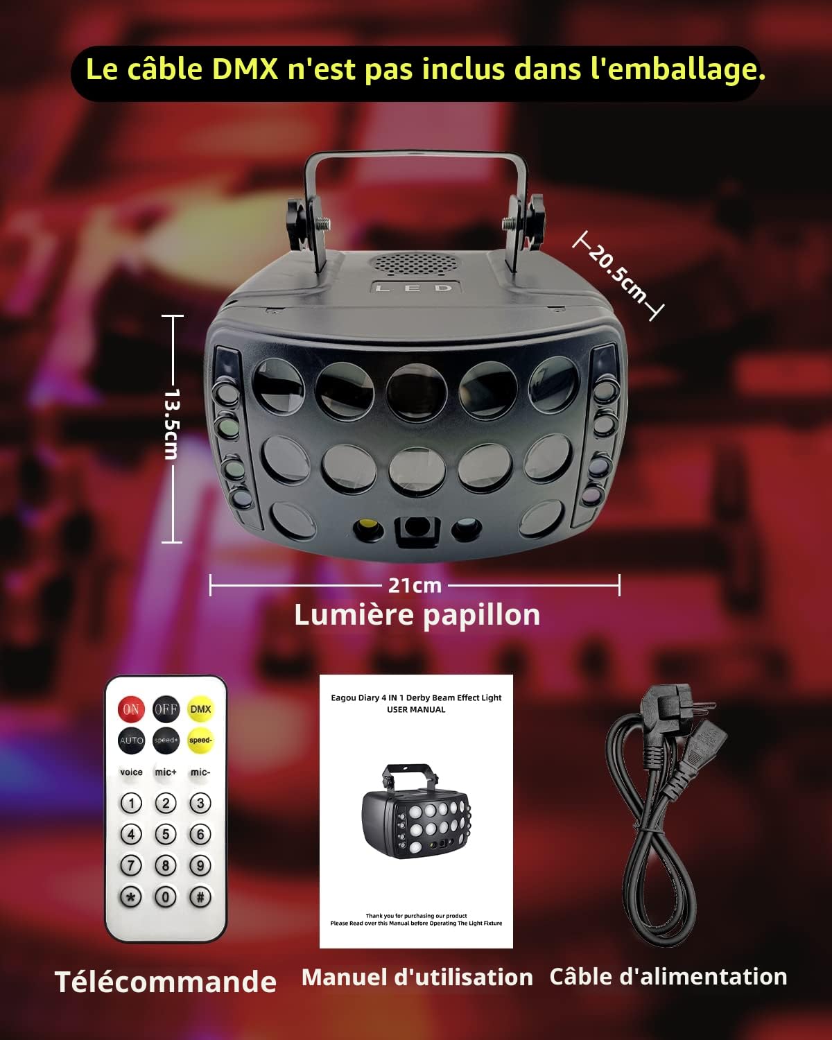 Eagou Diary jeux de lumière pour soiree, RGBW LED jeu de lumière 4 en 1 avec plusieurs modes de travail, 50W lampe disco, gradation ultra lisse pour fête disco DJ maison bar