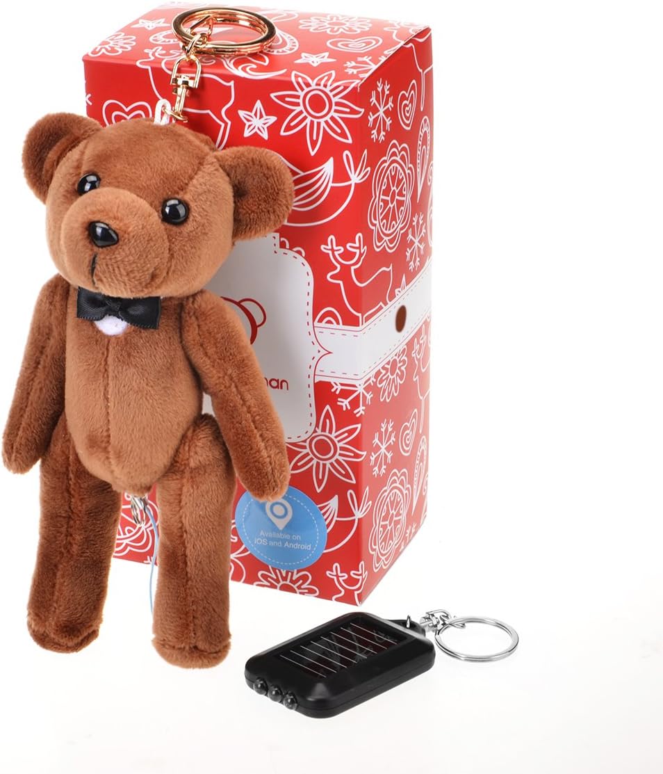 Personal Alarm, Bear Gentleman 130dB Safety Security Panic Emergency Rape Self-defense Personal Alarm Panic with Smart Position Apps and Solar LED Flashlight Keychain for IOS and Android (Brown)