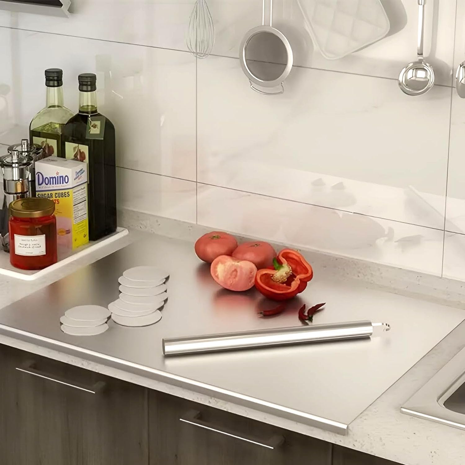 Stainless Steel Cutting Boards for Kitchen, Stainless Chopping Board Non-Slip, Metal Cutting Board for Meat, Fruits, Vegetables, and Baking Food Grade Cutting Boards (19.6"L x 15.8"W)