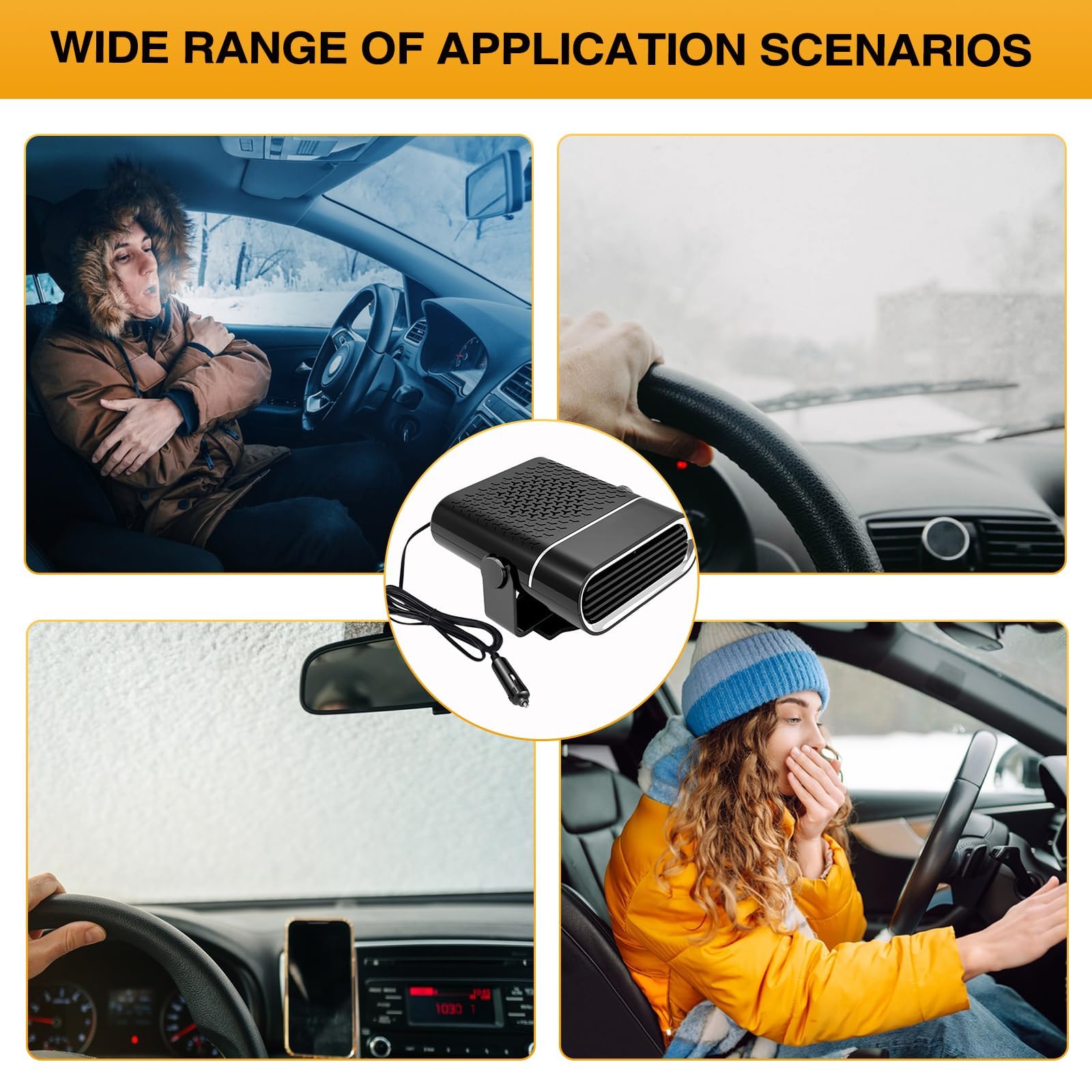 Chauffage de voiture, 150 W, 12 V, portable, rotatif à 360 °, chauffage soufflant de voiture, 2 en 1, chauffage, dégivrage et désembuage, pour camping-car, camion, voiture 12 V