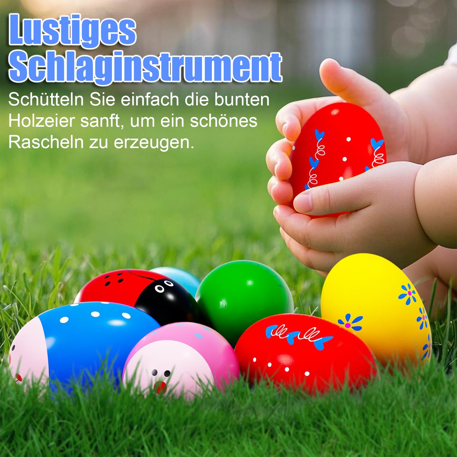 Set di 6 Pezzi di Maracas per Uova in Legno, Maracas per Uova di Pasqua, Maracas Musicali a percussione, sonagli per Uova, sonagli per Uova, Uova Musicali per Neonati e Bambini