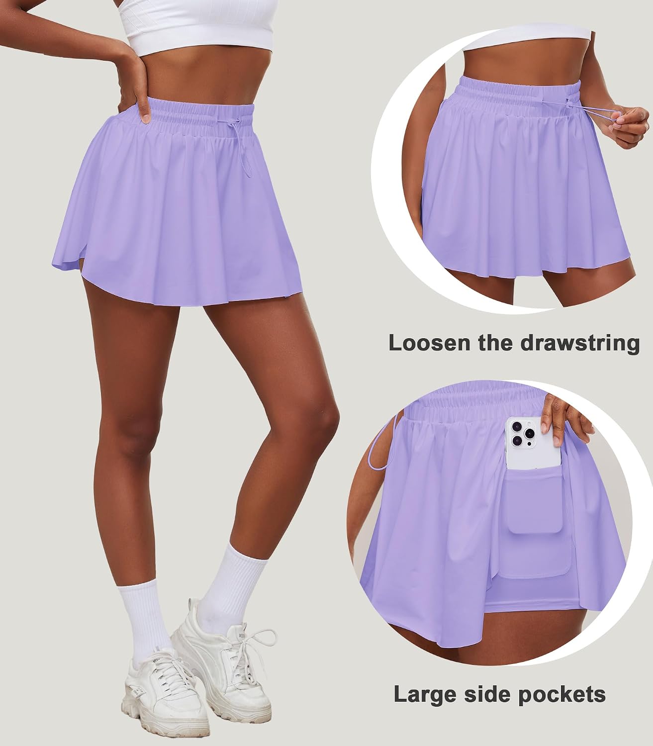 Tennis Skirts for Women Pleated Athletic Skort High Waisted Golf Skirts with Shorts Pocket Athletic Running Activewear Purple