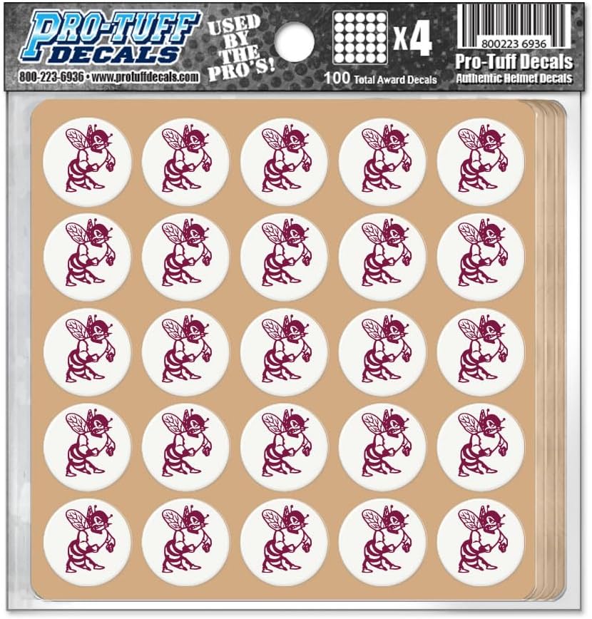 Hornet Award Decals Bees Stingers Wasp Swarm Yellowjackets Thick 1-1/8" Diameter (100 Decals) (Maroon on Whte)