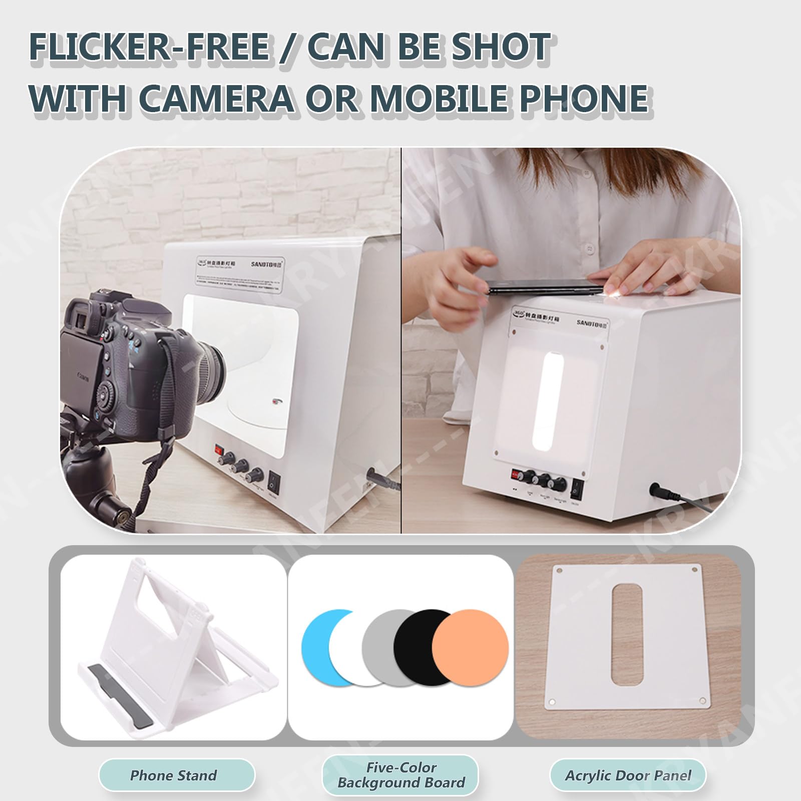 Caja de Luz para Joyas Caja de Luz Fotografía,4 Led CRI>92,Alimentación Segura 12V,Apertura Superior para Brillo,para Artesanos de Joyas y Vendedores Particulares White+Black-20cm