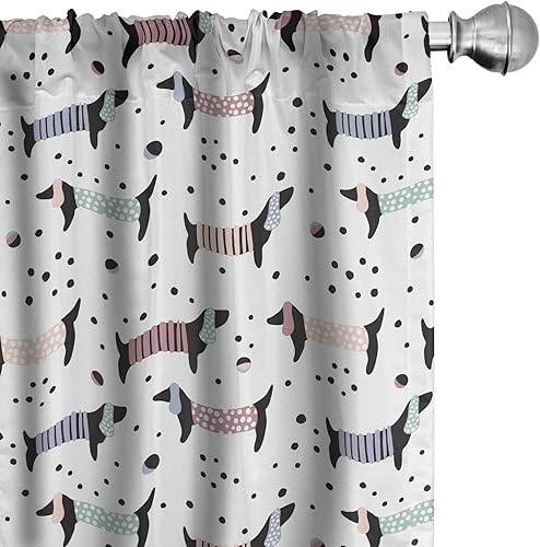 Miniatura 37 de Ambesonne - Cortinas a cuadros marrones, impresión azul asociada con cuadrados y rayas en un diseño geométrico, tratamientos de ventana, juego de 2