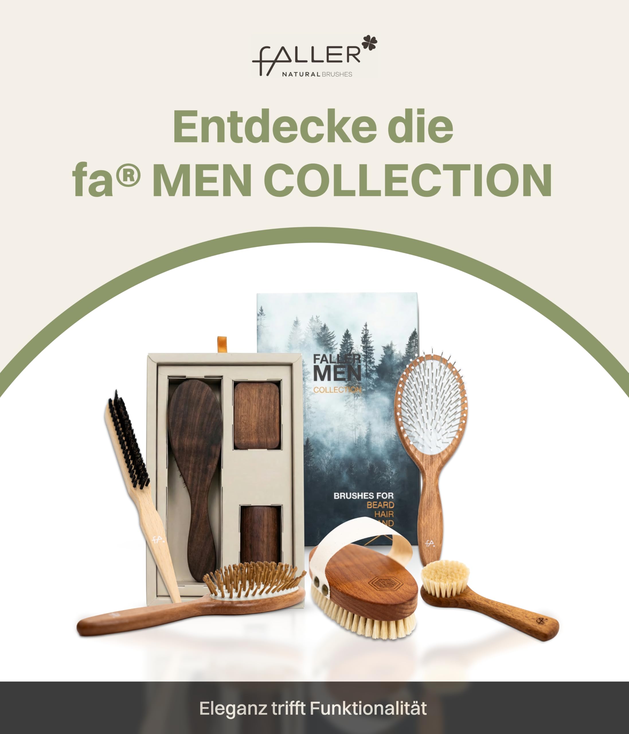 fa® MEN COLLECTION Pflege-Set – Haarbürste, Bartbürste & Handwaschbürste aus Naturmaterialien – Bartpflege Set für Männer – Hair & Beard Brush – Made in Germany