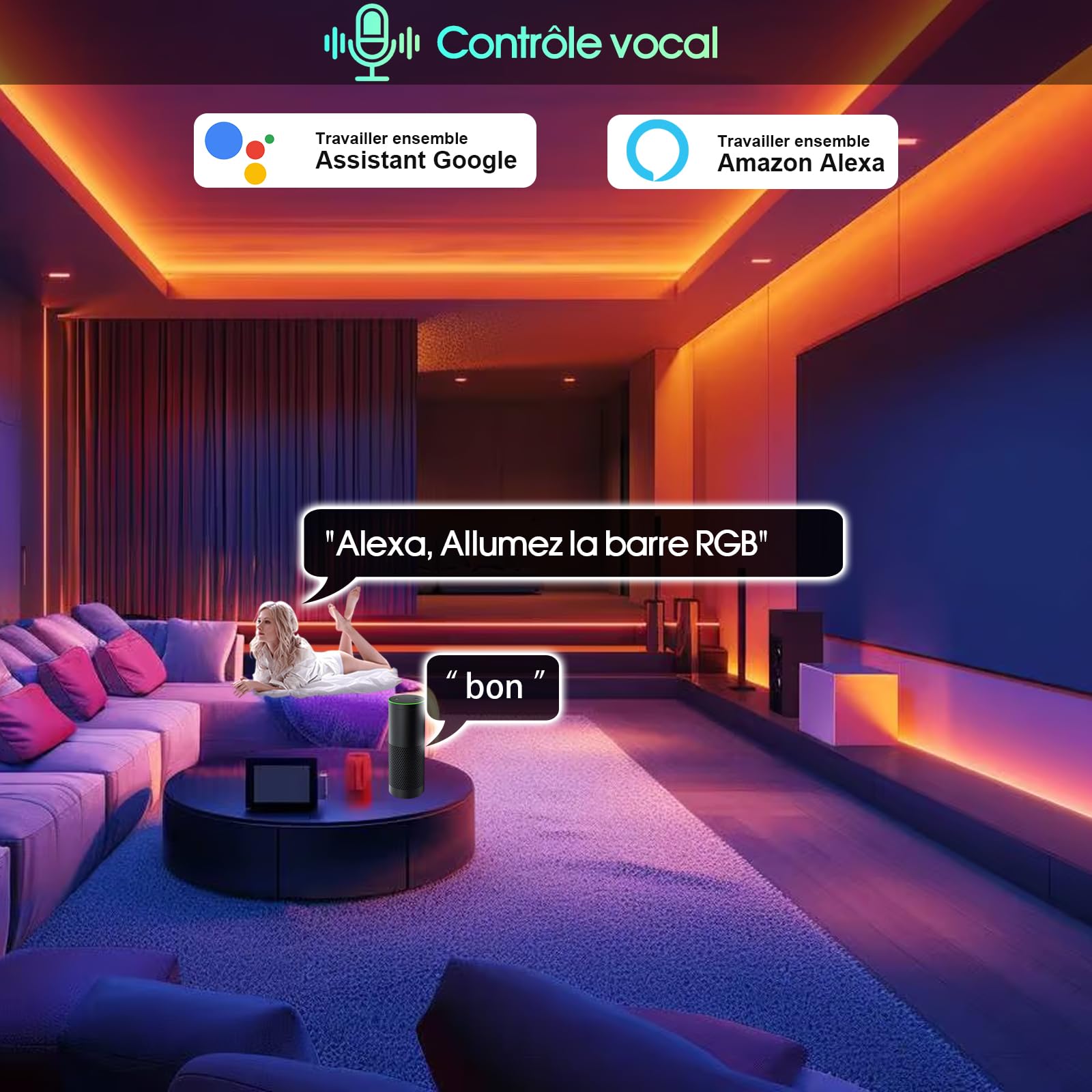 Wlan Cob LED Streifen RGBW 10m mit Fernbedienung, Led Cob Strip Alexa LED Lichtband 24V Selbstklebend Lichtleiste COB, 672 Leds/M, RGB+Warmweiss, Kompatibel mit Alexa Google Home