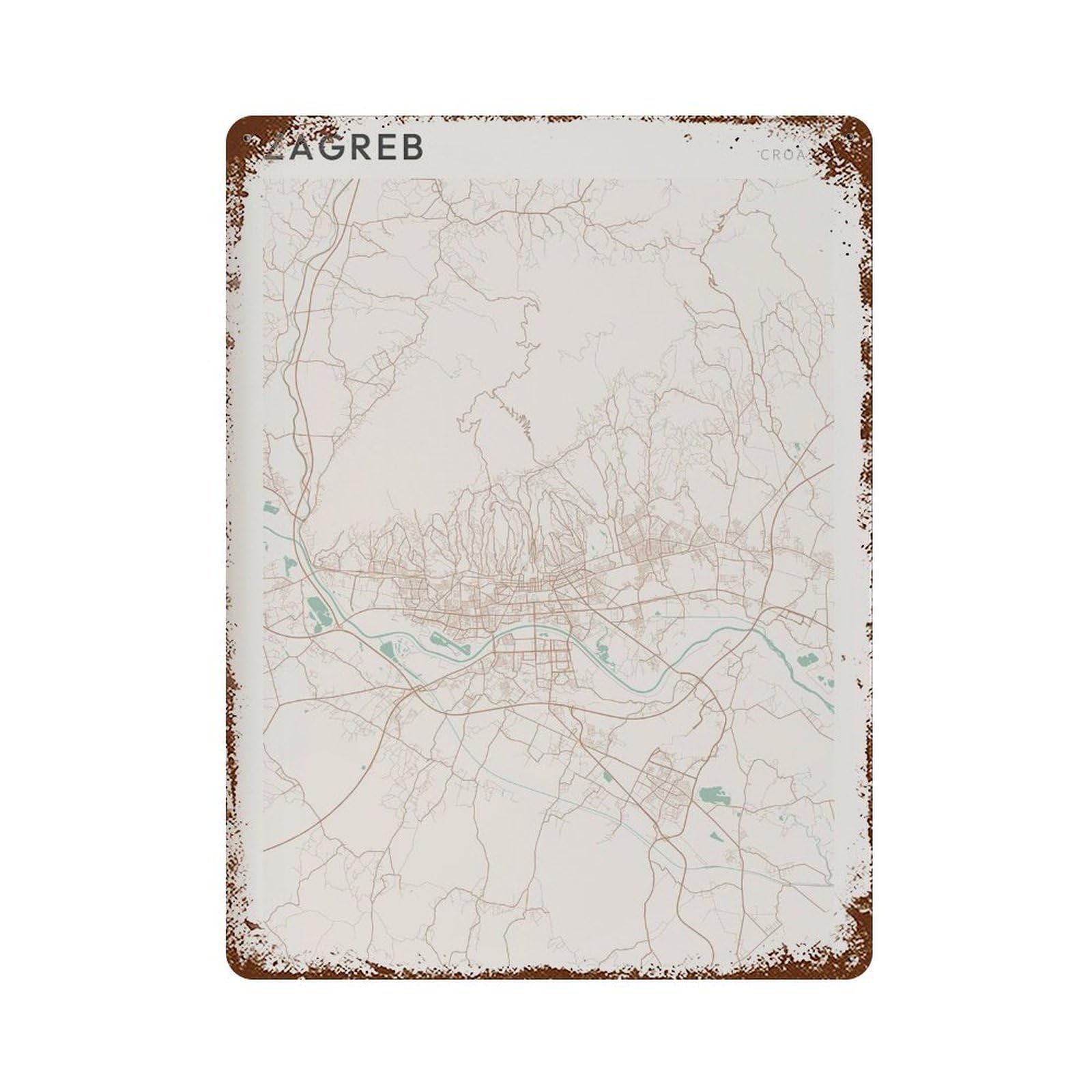 xiaoxiaoshen Zagreb Map Croatia Travel Gift Farmhouse Decor Wall Decor Art Metal Tin Poster Modern Home Decor Art Home Bar Shop Decorations Vintage Sign 40x30cm