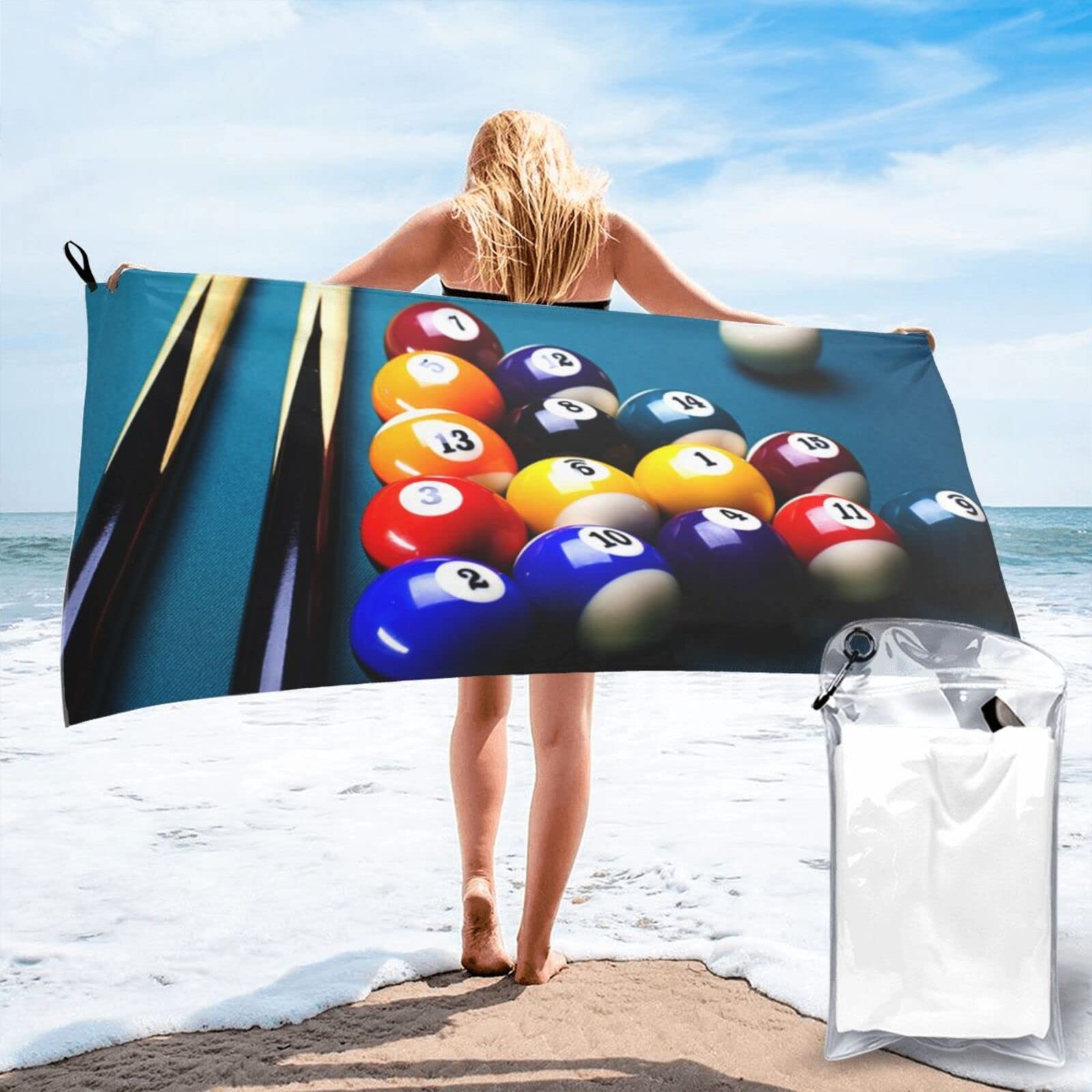 Lawenp Billiards Microfiber Beach Towel Adults Large Quick Drying Bath Towel Travel Towels with Pouch 31.5"x63"