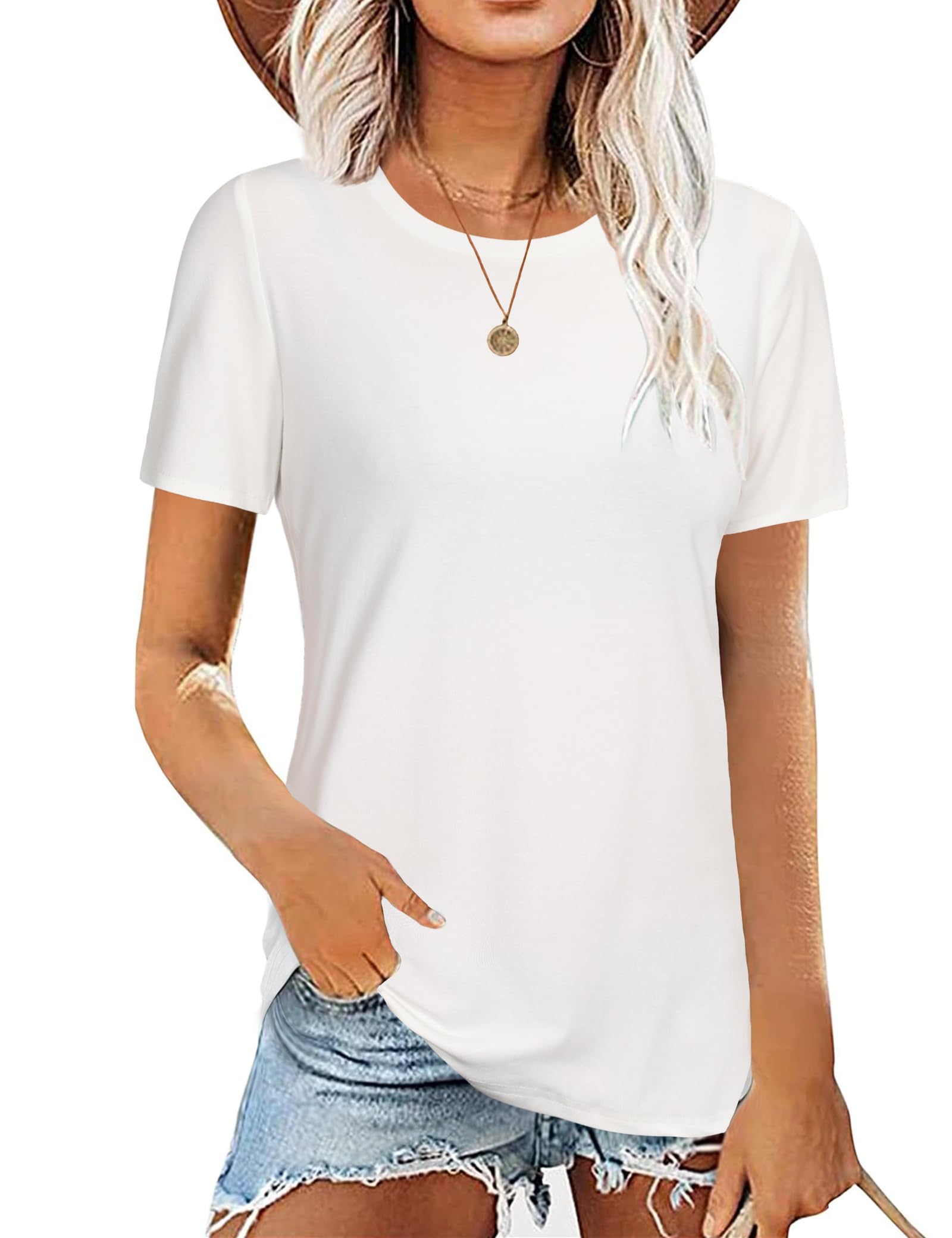 Aottori Basic T-Shirt Damen Kurzarm Tshirt mit Rundhals Sommer Oberteile Elegant Lose Kurzarmshirt Tops Tee Shirts