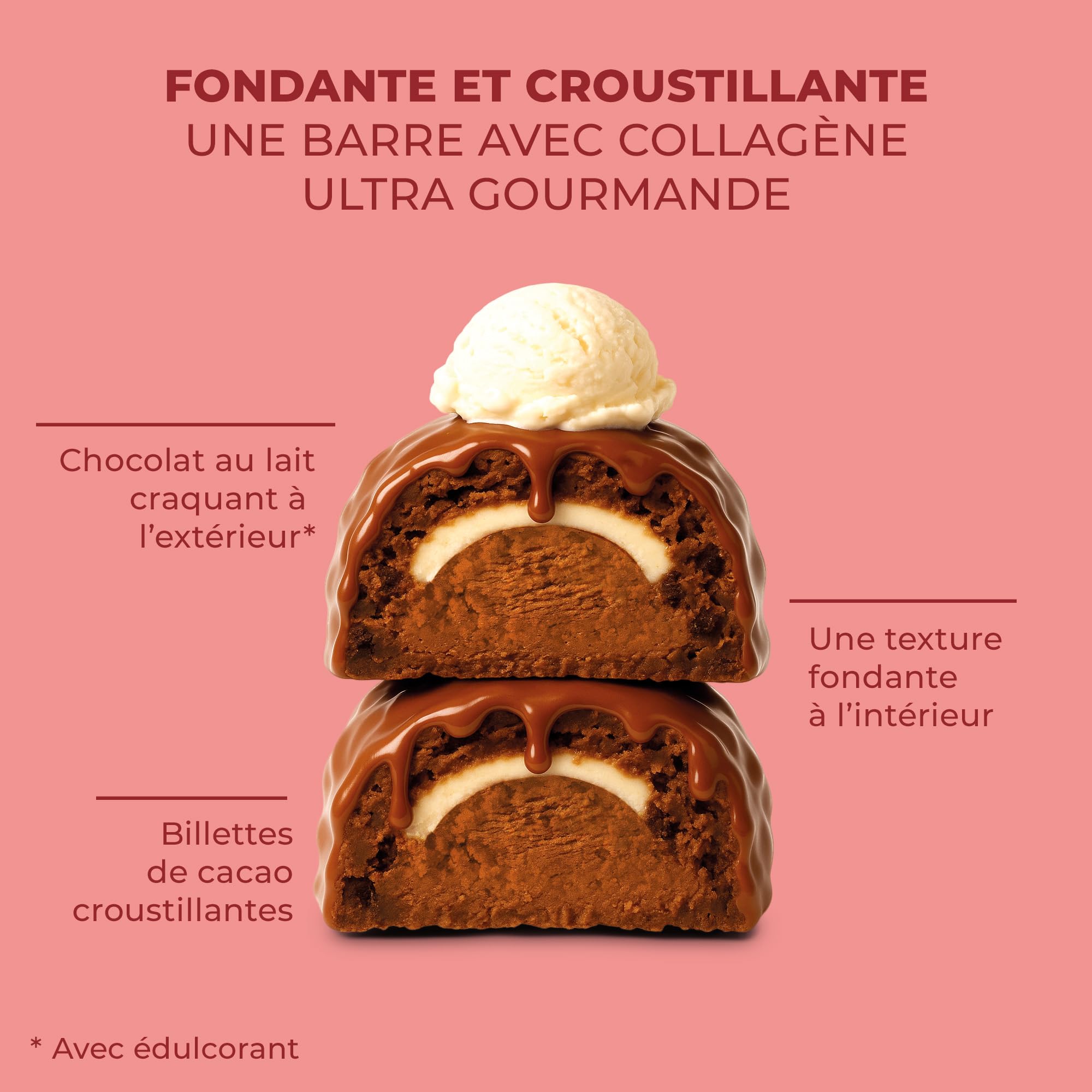 ZOHI - Barre avec Collagène saveur Chocolat et Vanille - Riche en Protéines et Moins de 2g de Sucres - Enrobée de Chocolat au Lait et Billettes Croustillantes - 50g (Pack de 12)