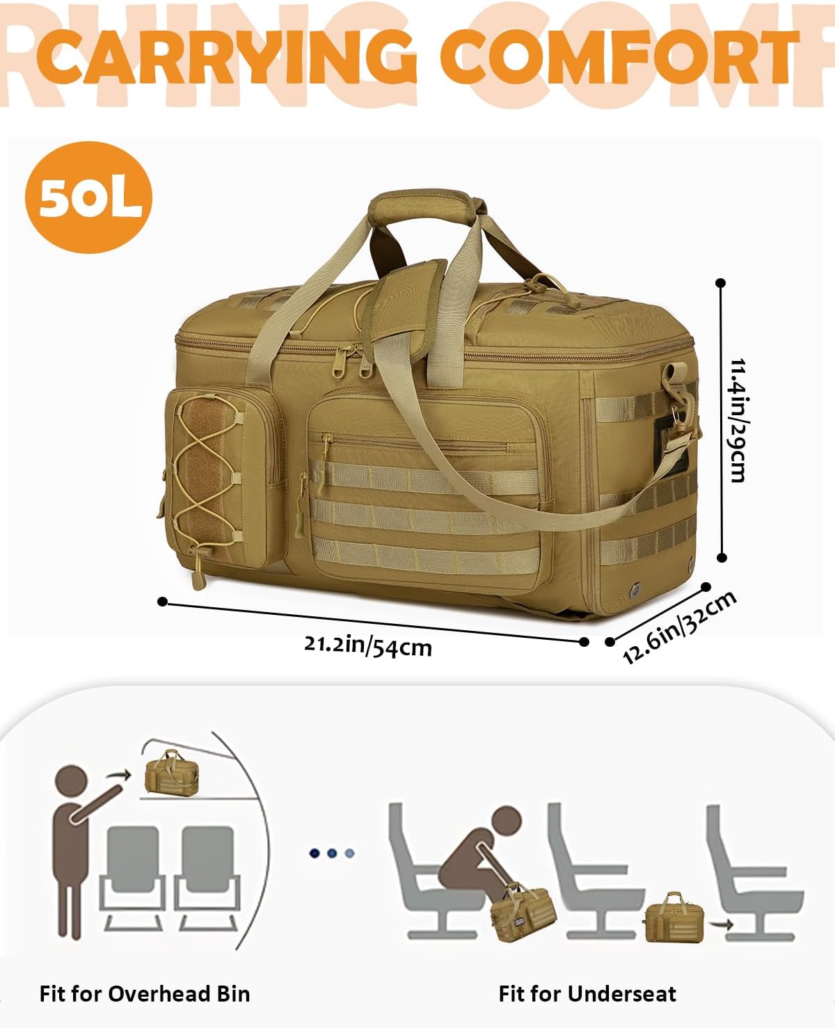 50L Gym Bags for Men, 3 in 1 Travel Duffle Bag with Shoe Compartment, Tactical Military Backpack for Overnight Weekender Gym Traveling Workout Deployment - Image 2