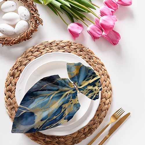 Juego de 4 servilletas de tela de árbol abstracto de 20 x 20 pulgadas, patrón azul dorado, lavables, reutilizables, servilletas de cocina,