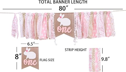 Miniatura 2 de Cartel rosa de feliz cumpleaños  Cartel de primer cumpleaños para silla alta, accesorios de fotos con temática de conejo, los mejores suministros de