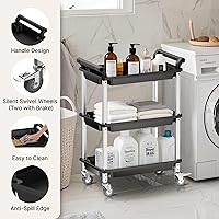 Vista 2 de Carrito rodante de 3 niveles, carrito de plástico con asa, carritos rodantes con ruedas, carrito utilitario con ruedas bloqueables, carrito