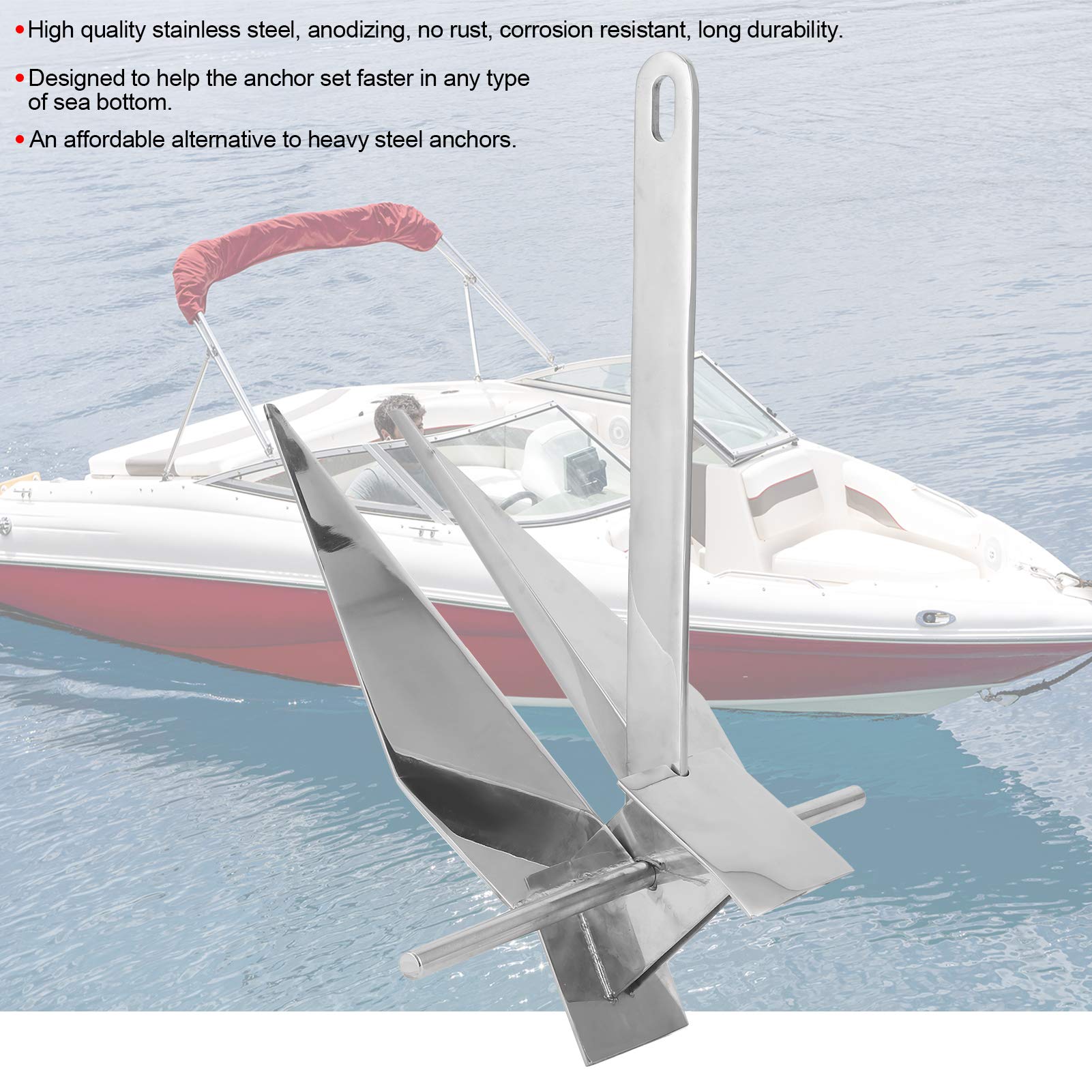 RiToEasysports Ancla para Barco de 2 Kg Ancla Marina de Acero Inoxidable 4 LB de Fraguado Rápido Resistente a la Corrosión Fuerte Poder de Sujeción para Barcos de 17 a 22 Pies Pesca Pequeña y Uso