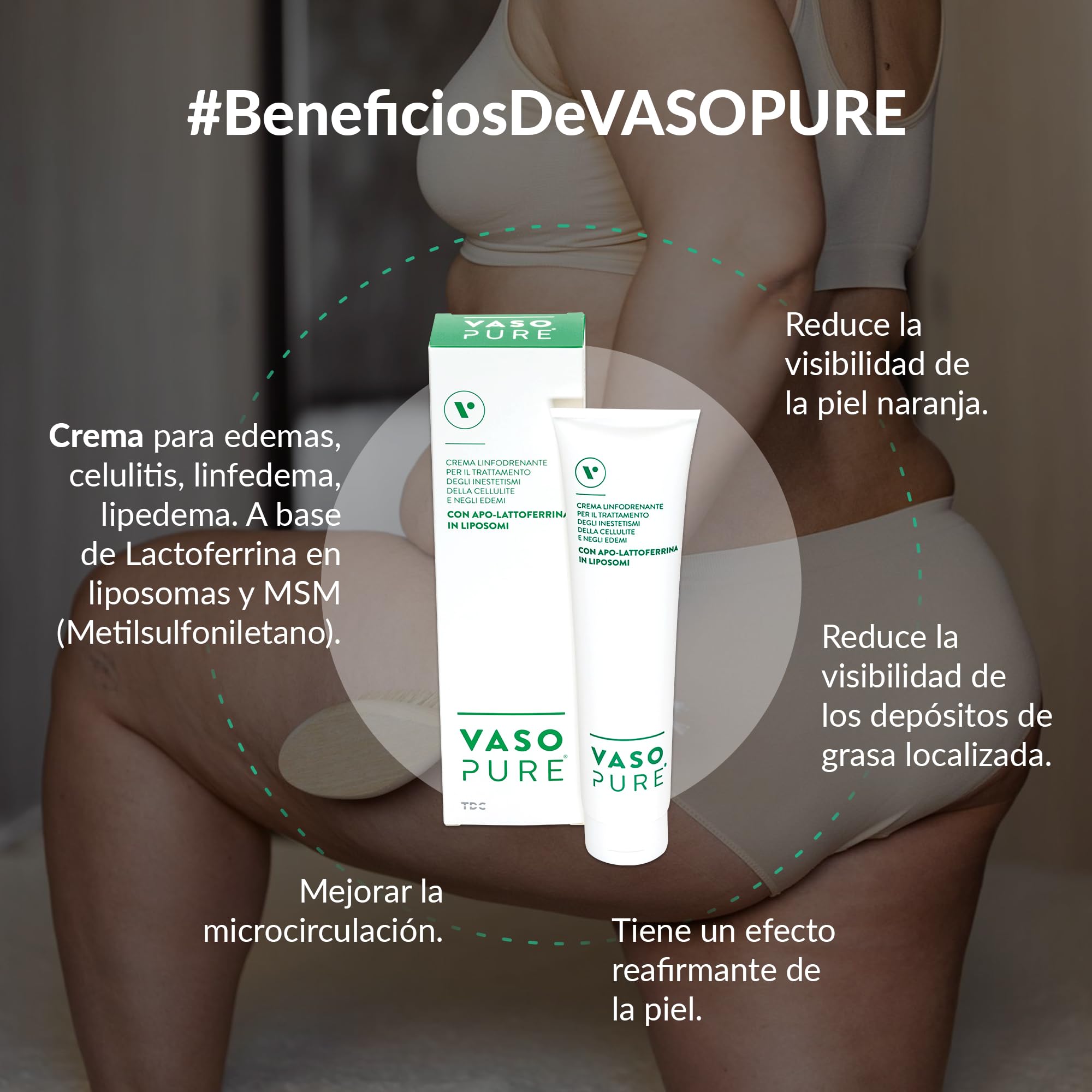 Vasopure 200ml - crema dirigida al tratamiento de edemas como la celulitis, linfedema, lipedema.