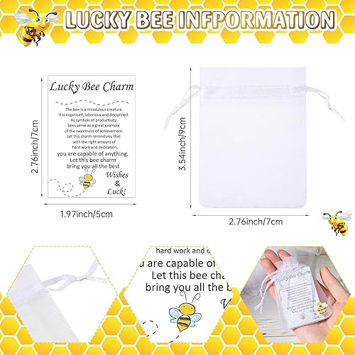 Miniatura 3 de Roowest 24 juegos de dijes de abeja de buena suerte con tarjetas inspiradoras de historia y bolsas de organza, pequeños recuerdos de bolsillo para