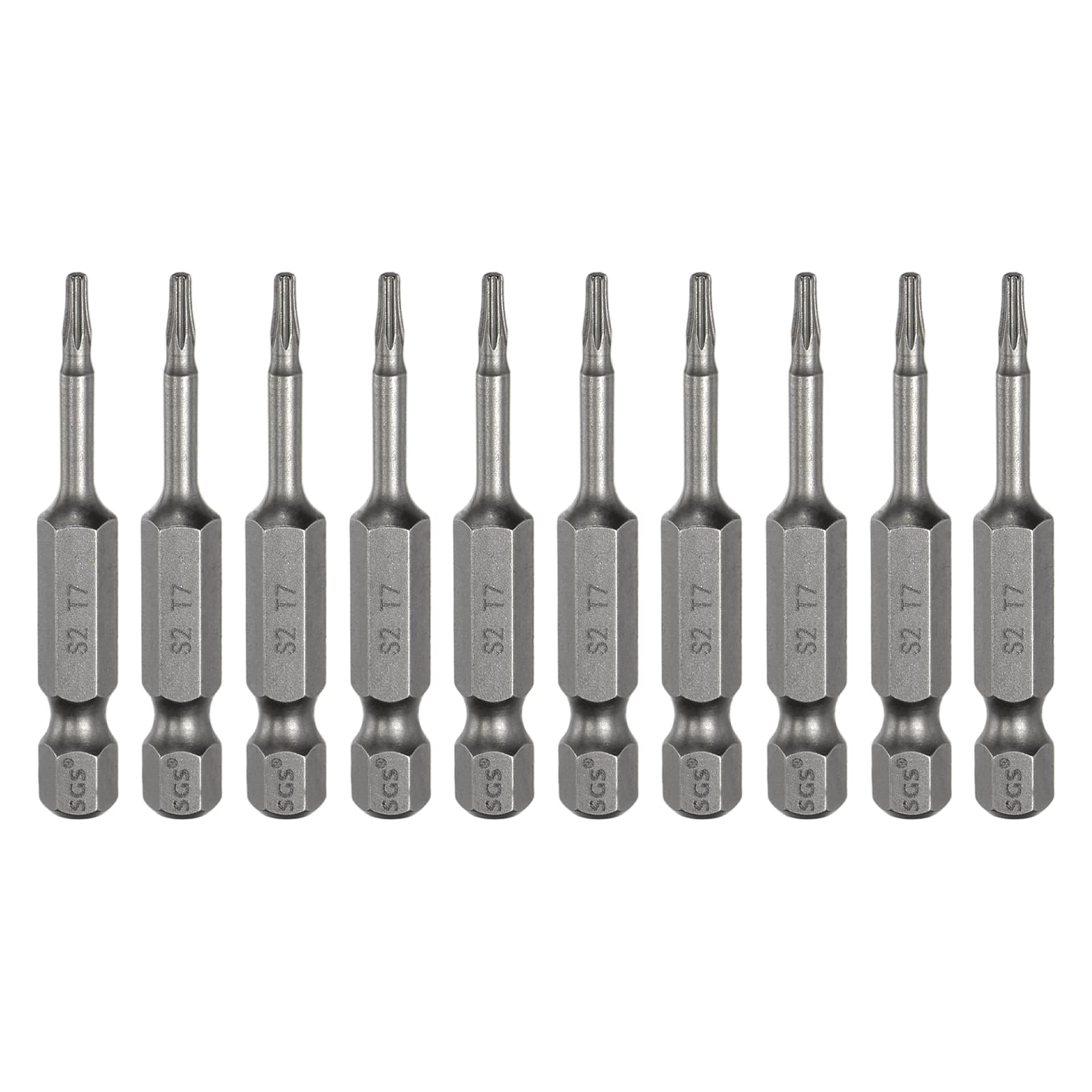 sourcing map 10pcs T7 Torx Head Screwdriver Bit 1/4" Hex Shank 2" (50mm) Long Magnetic No Hole Tip Tamper Proof 6 Point Star Screw Driver Drill Bits S2 Steel Industrial Power Screwdrivers โ image 1