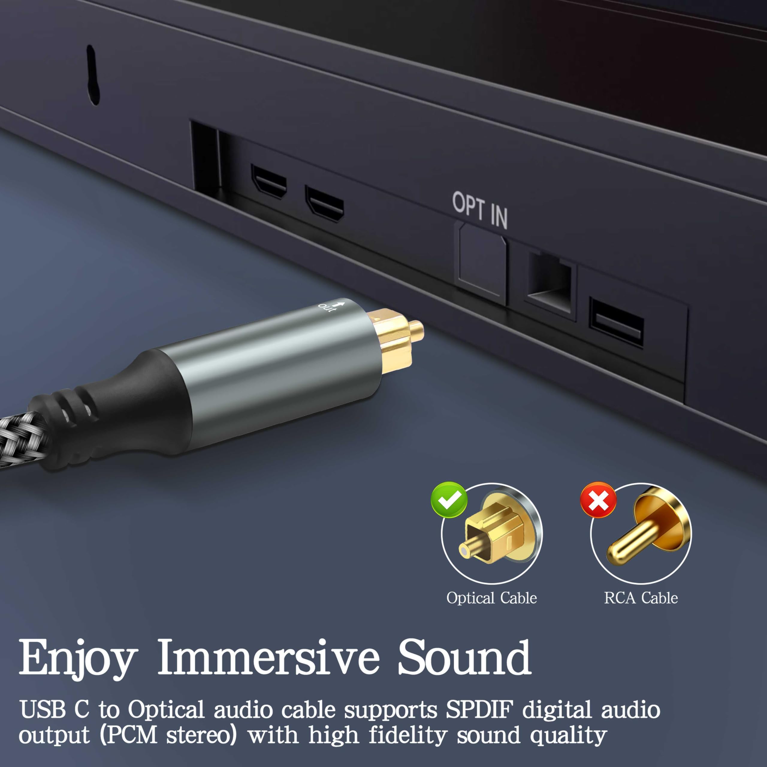 XMSJSIY USB C zu TOSLINK Optisches Audiokabel Unidirectional USB Typ C zu TOSLINK SPDIF Glasfaser Digital Audio Converter Kabel Kompatibel mit Telefon, PC, Laptop, Hi-Fi Sound Systeme - 1.2M / 3.93FT