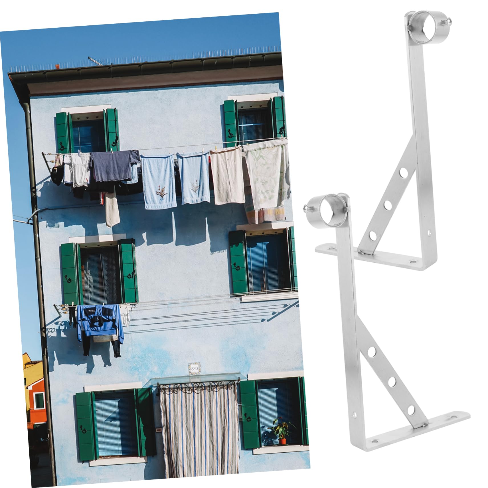 BUGUUYO 2pcs Balcony Rod Bracket for Clothesline Wall Mounted Support Design for Curtain Rods Versatile Use Exterior Walls and Balconies