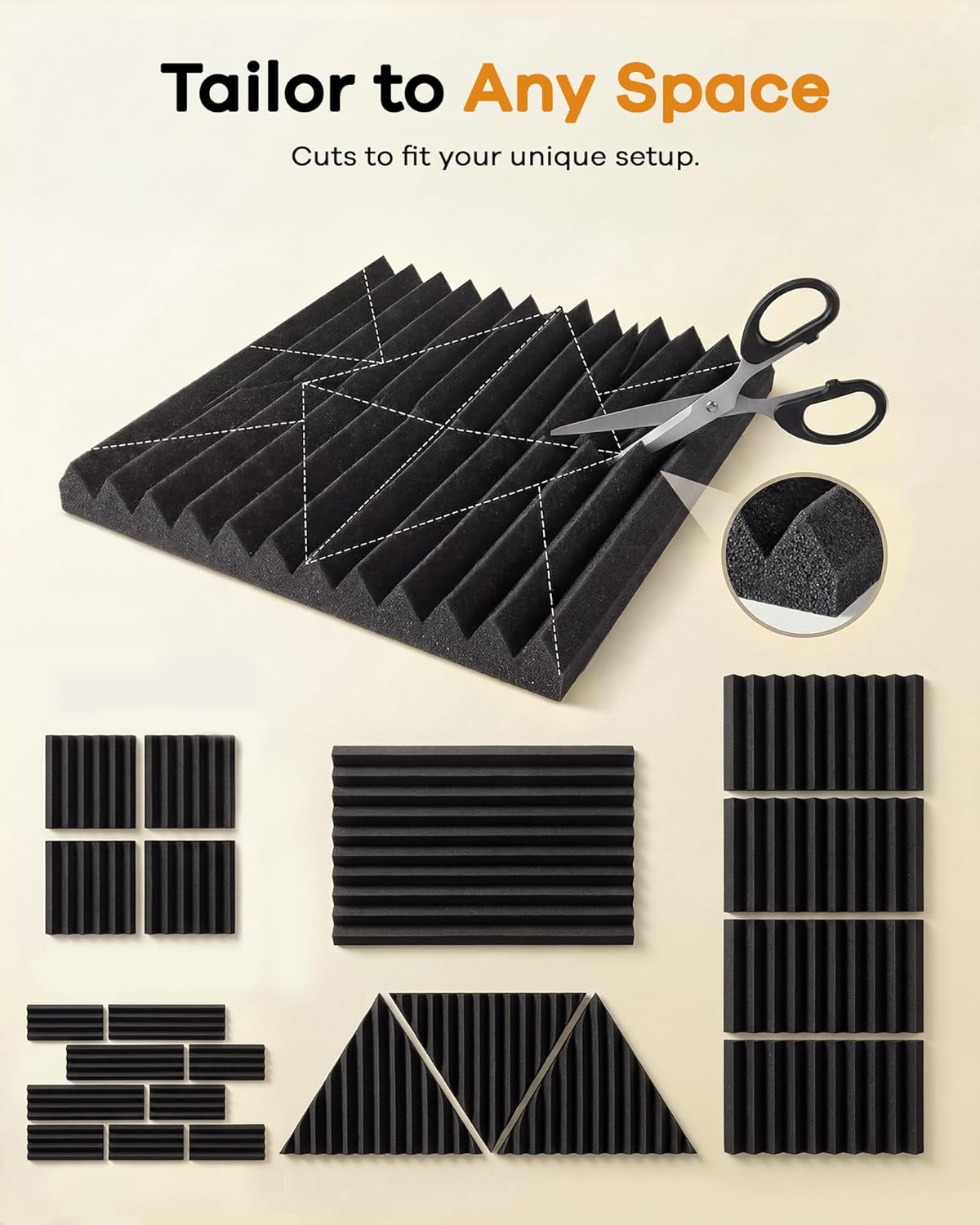 48 Pack Self-Adhesive Acoustic Foam Panels, 12" x 12" x 1" Sound Proofing Padding for Wall, High Density Sound Absorbing Panels for Studio & Home Office