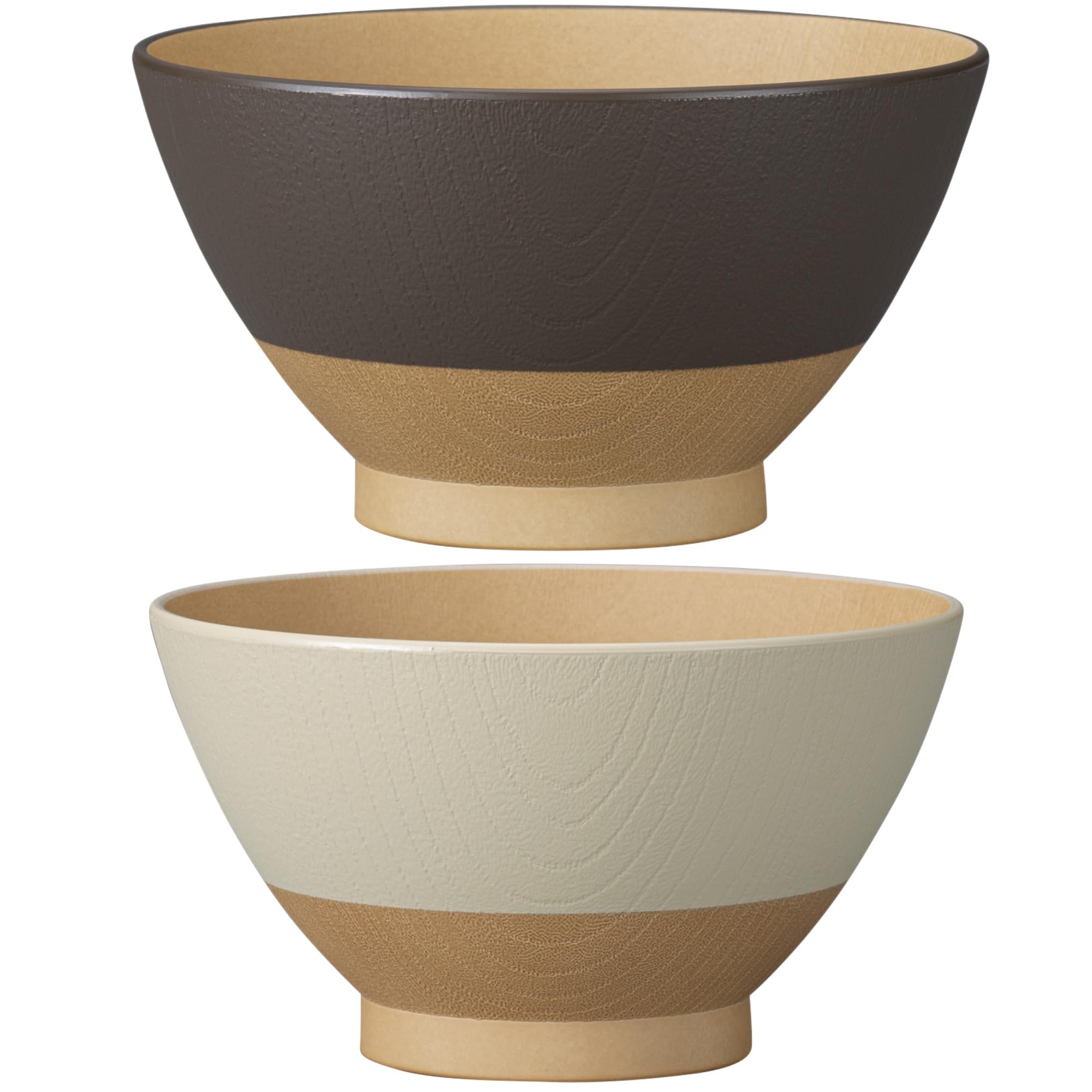 Kanno Dual-Tone Rice Bowl Set, Walnut & Cream