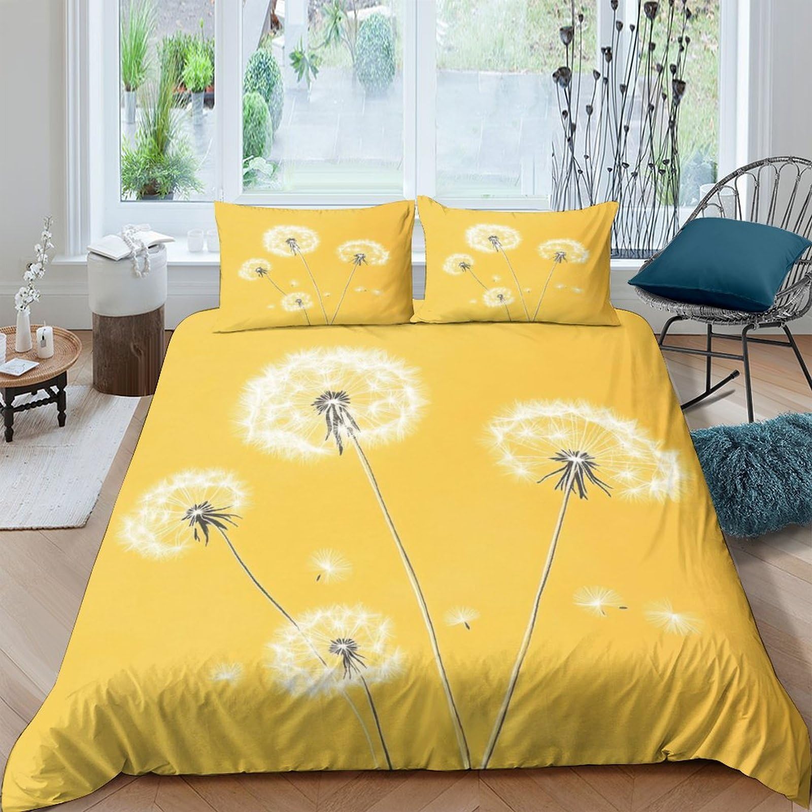 Ctjqhvkz Style-9 3D Printed Dandelion Yellow Fitted Sheet Microfiber Soft Breathable Floral Bed Cover For Bedroom Guest Room Decor Single（135X200cm）