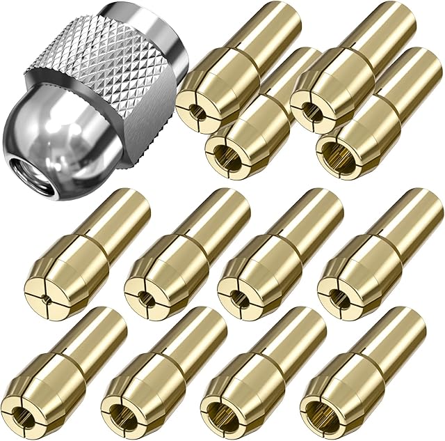 13 Pcs Collet for Dremel, Mellbree Replacement 4485 Collet for Dremel Accessory Set with 12 Collets (0.8mm 1.0mm 1.2mm 1.5mm 1.6mm 1.8mm 2.0mm 2.3mm 2.4mm 3.0mm 3.2mm) and 1 Collet Nut for Rotary Tool