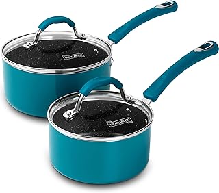 MICHELANGELO Saucepan Set, Saucepans with Lid, 1Qt & 2Qt Sauce Pans for Stove Top, Enameled Small Pot with Lid, Nonstick S...