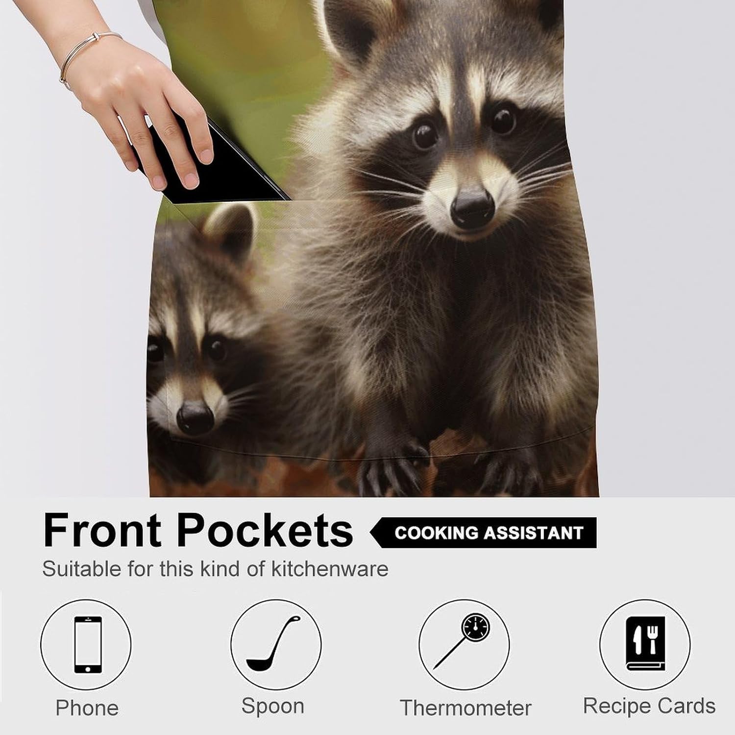 Raccoon Apron Adjustable Chef Apron with Pocket for Men Women Waterproof Bib Apron Durable Cooking Apron for BBQ Baking Kitchen Cooking Apron