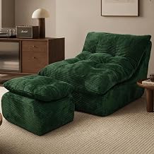 Comeon Lazy Floor Sofa Boneless Accent Chair with Ottoman, Dark Green